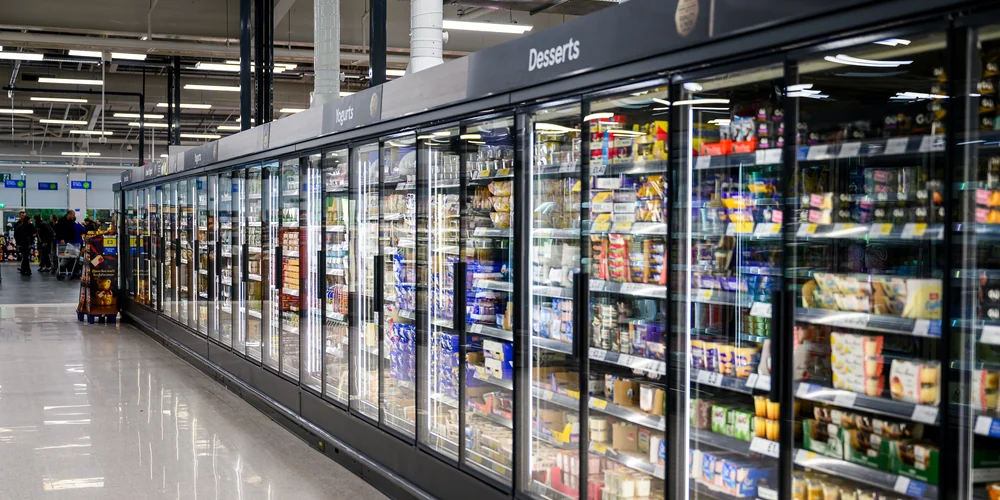 Tesco chilled dessert aisle, photographed in a real supermarket