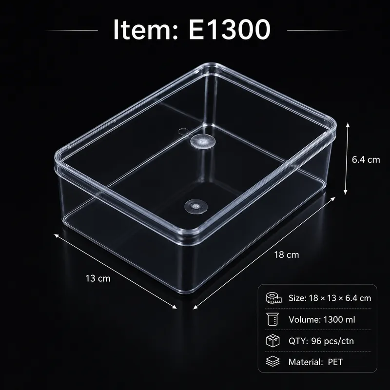 E1300 clear PET dessert box 1300ml