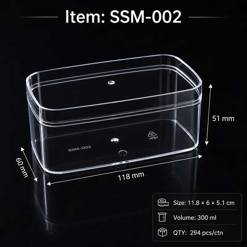 SSM-002 clear rectangular dessert box 300ml