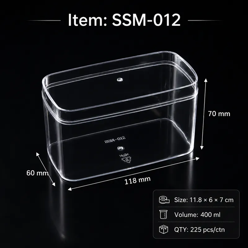 SSM-012 clear rectangular dessert box 400ml